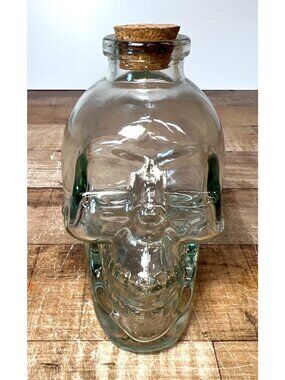 Glass Skull-Shaped Bottle With Cork Stopper Clear Glass Unique Decorative